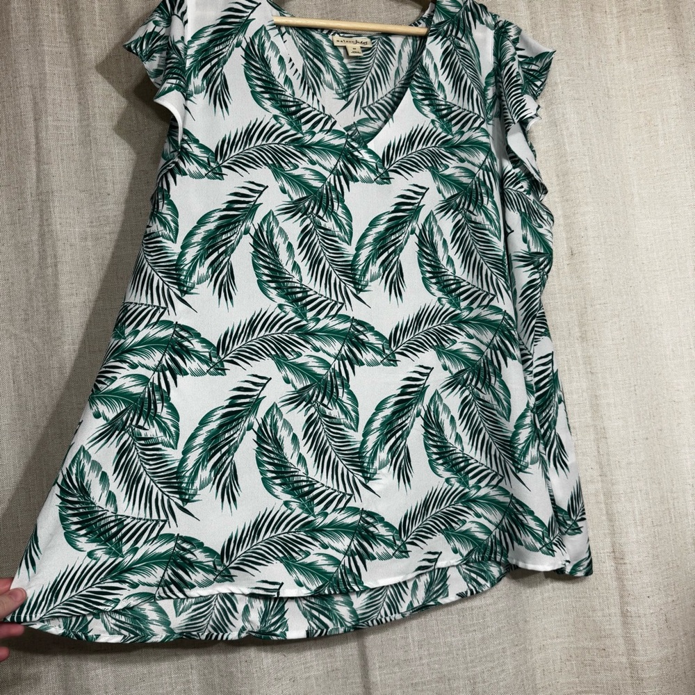 Maison Jules Palm Tree Flutter Sleeve Tank Top Tropical Coastal Green White 2X - Picture 2 of 7